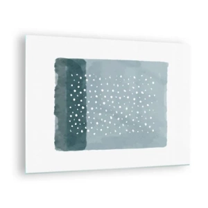 Obraz na szkle - Abstrakcyjny obraz w odcieniach błękitu z białymi kropkami - 70x50cm - Wyrosłe na błękicie - Nowoczesna dekoracja ścienna do salonu i sypialni ARTTOR