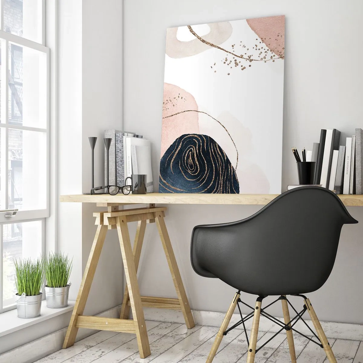 Obraz na szkle - Abstrakcyjne formy z akcentami złota - 50x70cm - Wszystko płynie - Nowoczesna dekoracja ścienna do salonu, kuchni i sypialni ARTTOR