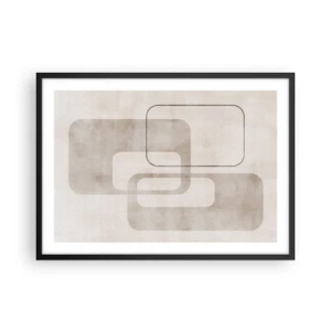 Plakat w czarnej ramie - Minimalistyczna kompozycja z prostokątami w beżowych odcieniach na subtelnym tle - 70x50cm - Geometryczna fuga - Nowoczesna dekoracja ścienna do salonu i sypialni ARTTOR