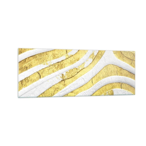 Obraz na szkle - Złote i białe abstrakcyjne linie w fakturze 3D - 140x50cm - Kompozycja w bieli i złocie - Nowoczesna dekoracja ścienna do salonu i sypialni ARTTOR