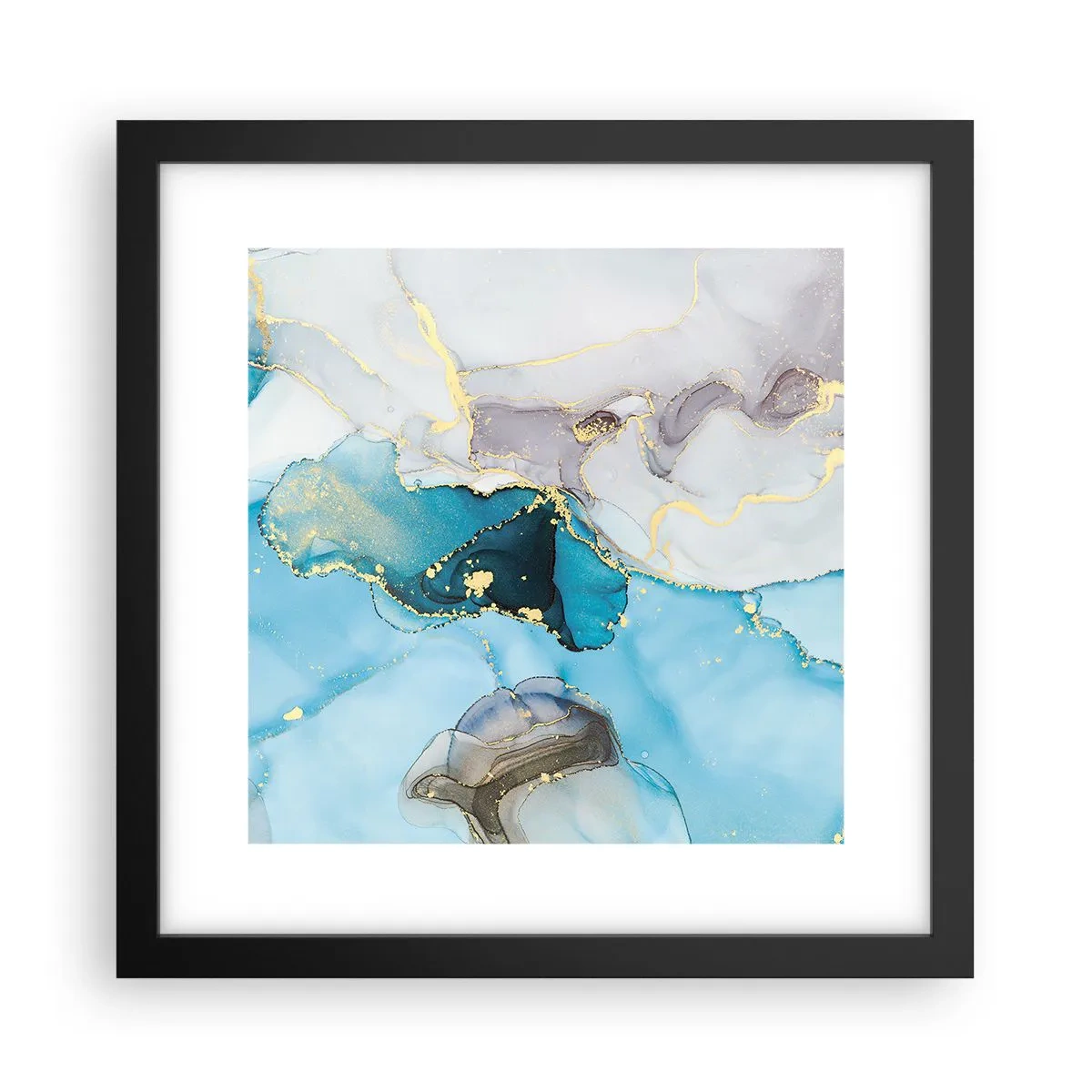 Plakat w czarnej ramie - Studium spotkania szarości z turkusem - 30x30 cm