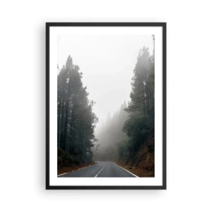 Plakat w czarnej ramie - Kręta droga wśród drzew spowita mgłą - 50x70cm - Opowieść magicznego lasu - Nowoczesna dekoracja ścienna do salonu i sypialni ARTTOR
