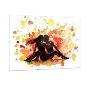 Obraz na szkle - Silhouette pary na tle kolorowych akwarelowych plam - 120x80cm - I stała się światłość - Nowoczesna dekoracja ścienna do salonu, kuchni i sypialni ARTTOR