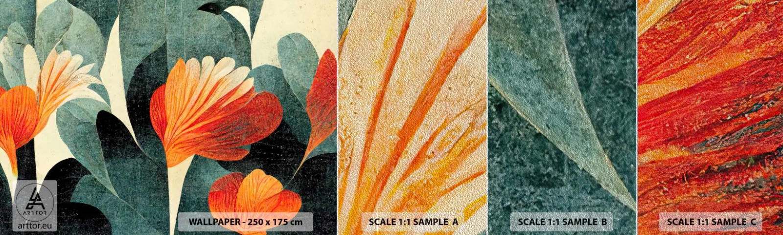 Fototapeta Próbka Premium Sand - Żar tropików i chłód zieleni - Botanika, Boho, Grunge - 100x30 cm