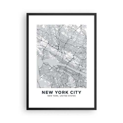 Plakat w czarnej ramie - Mapa New York City w minimalistycznym stylu - 50x70cm - Anatomia metropolii - Nowoczesna dekoracja ścienna do salonu i sypialni ARTTOR