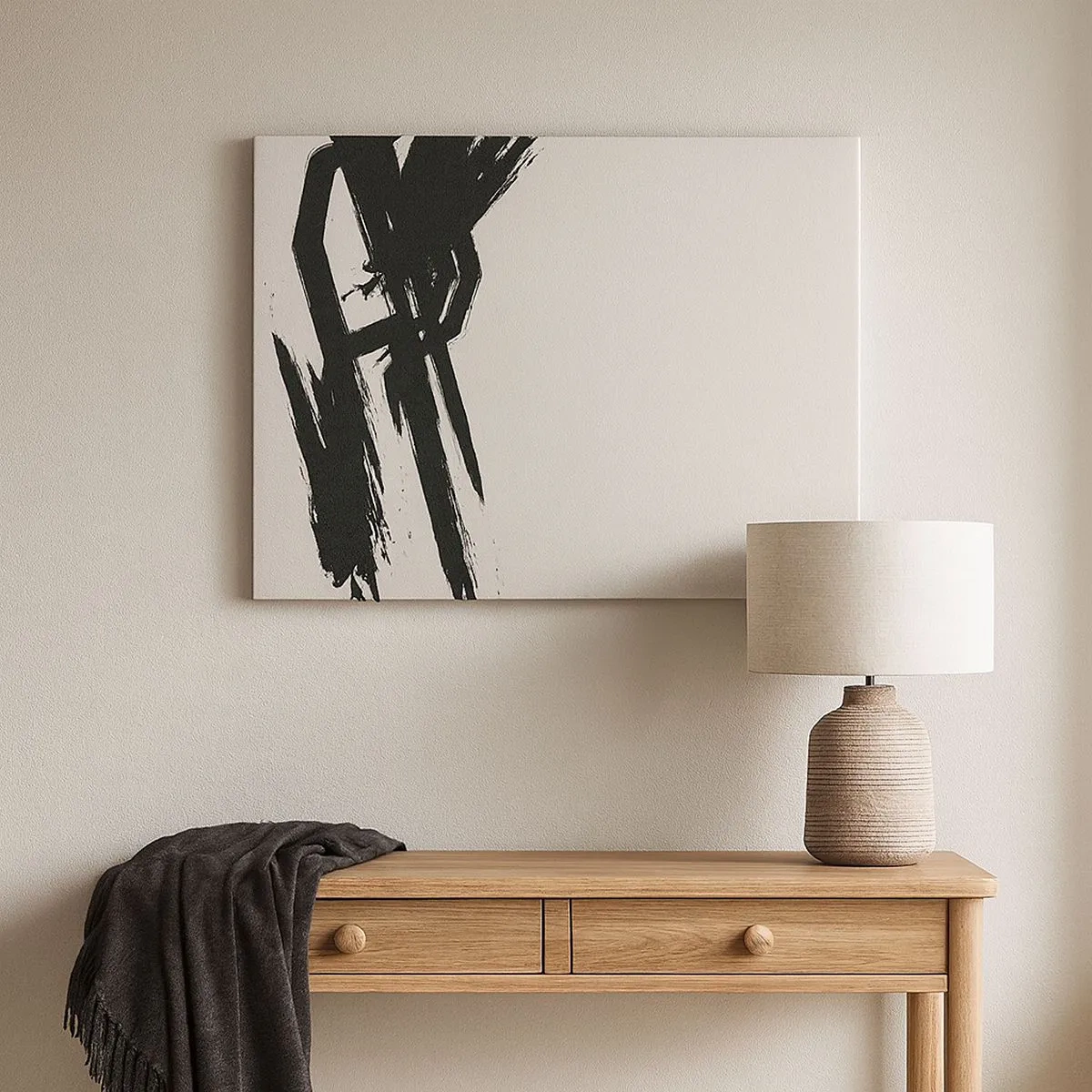 Obraz na płótnie - Dynamiczne pociągnięcia pędzla w czerni na jasnym tle - 70x50cm - Niepohamowany pęd - Nowoczesna dekoracja ścienna do salonu i sypialni ARTTOR