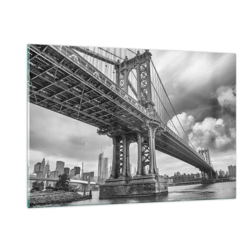 Obraz na szkle - Most wiszący w monochromatycznej scenerii - 120x80cm - Do serca miasta - Nowoczesna dekoracja ścienna do salonu, kuchni i sypialni ARTTOR