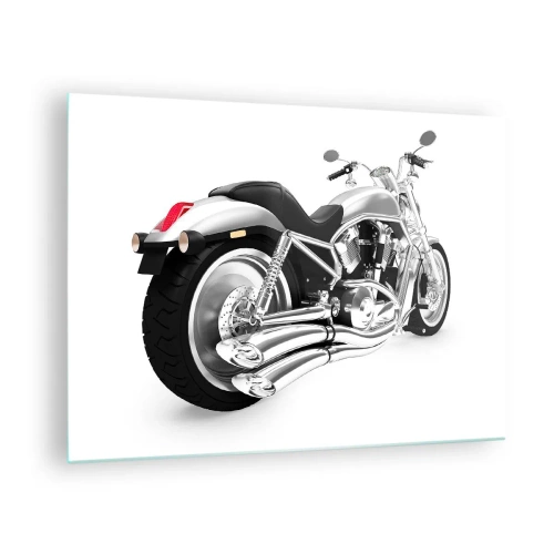 Obraz na szkle - Chromowany motocykl w nowoczesnym stylu na białym tle - 70x50cm - Marzenie kolekcjonera - Nowoczesna dekoracja ścienna do salonu i sypialni ARTTOR