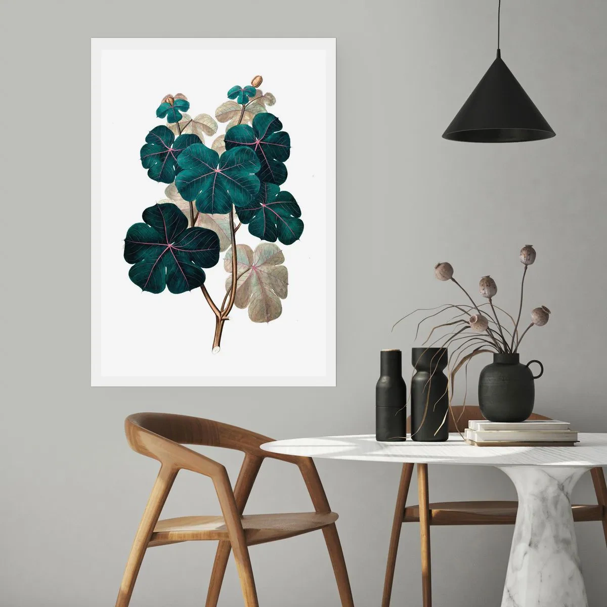 Plakat - Ilustracja botaniczna z ciemnozielonymi liśćmi na jasnym tle - 50x70cm - Ze starego zielnika - Nowoczesna dekoracja ścienna do salonu, kuchni i sypialni ARTTOR