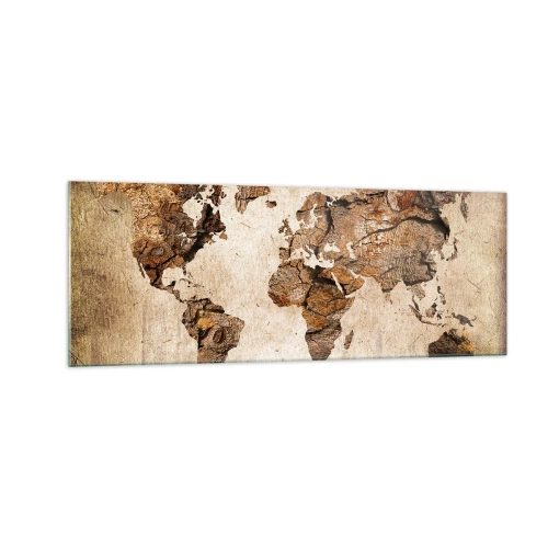 Obraz na szkle - Mapa świata w drewnianym, rustykalnym stylu - 140x50cm - Odkrycie świata - Nowoczesna dekoracja ścienna do salonu i sypialni ARTTOR