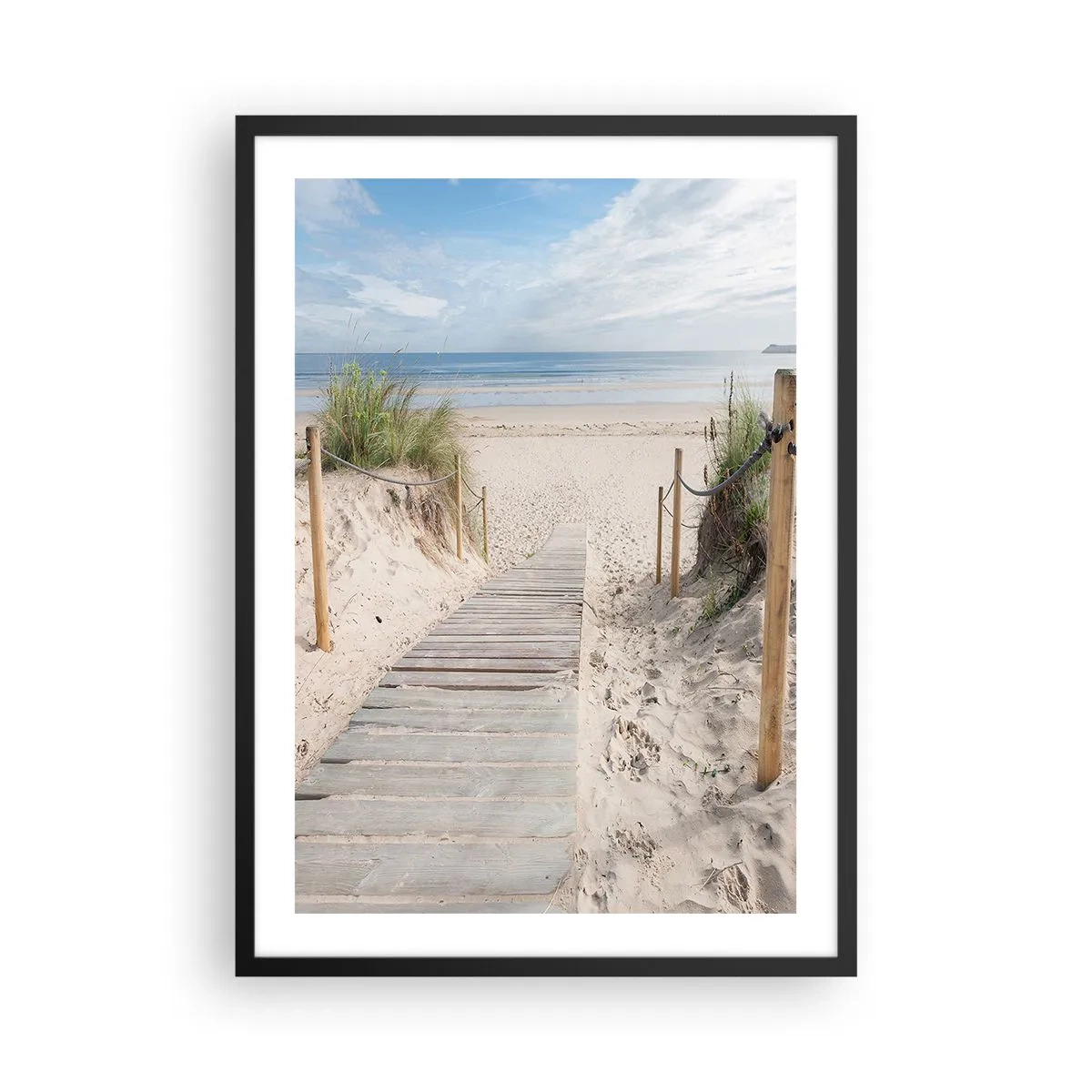 Plakat w czarnej ramie - Ścieżka na plażę z widokiem na morze - 50x70cm - Po horyzont - Nowoczesna dekoracja ścienna do salonu i sypialni ARTTOR