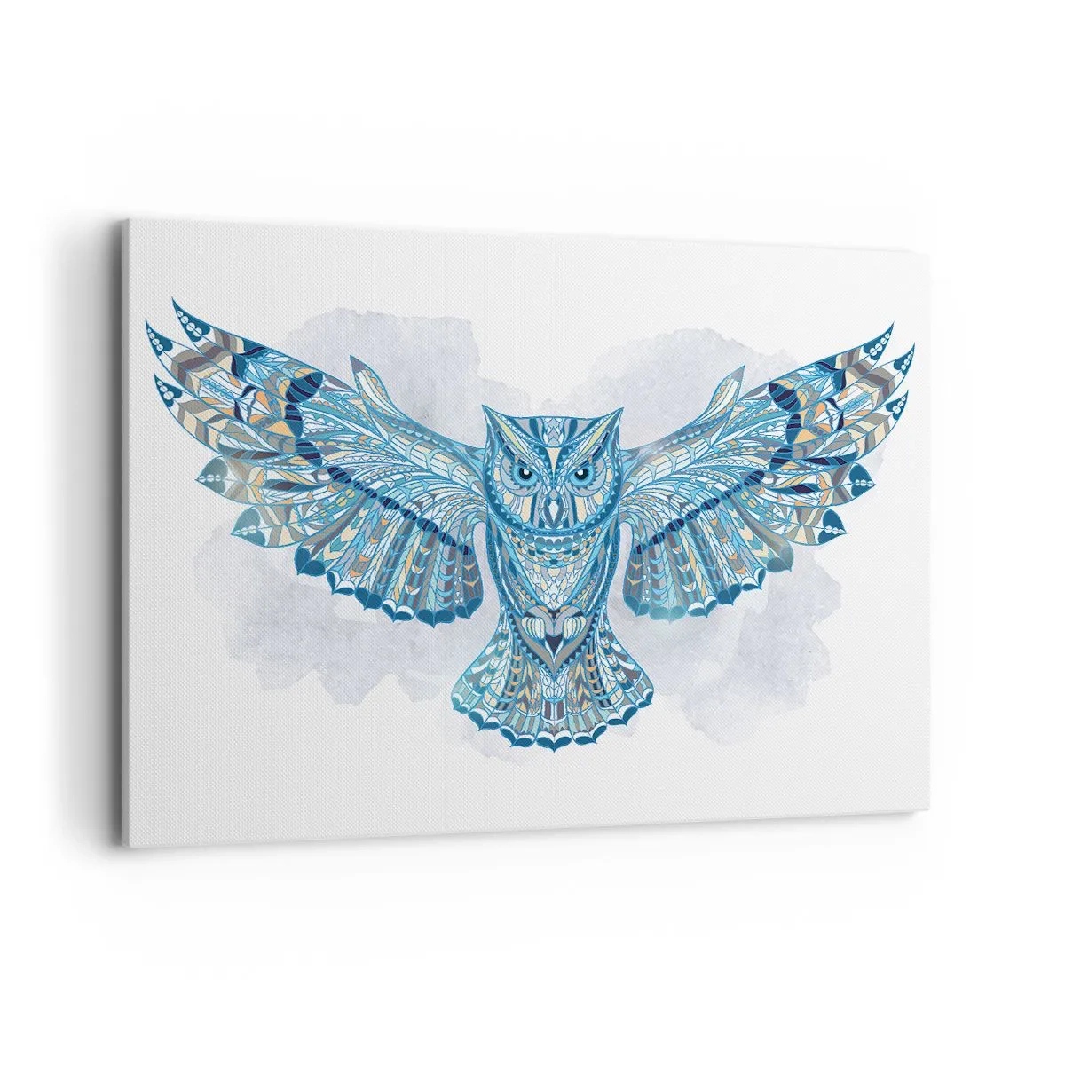Obraz na płótnie - Dekoracyjna sowa w błękitnych odcieniach - 100x70cm - Z celtyckiego świętego gaju - Nowoczesna dekoracja ścienna do salonu, kuchni i sypialni ARTTOR