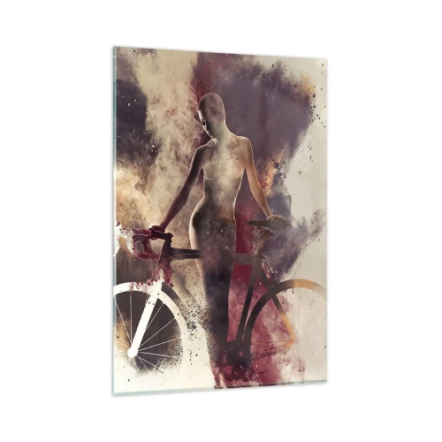 Obraz na szkle - Abstrakcyjna sylwetka z rowerem w artystycznym stylu - 80x120cm - W marmurowych kształtach rowerowa dusza - Nowoczesna dekoracja ścienna do salonu i sypialni ARTTOR