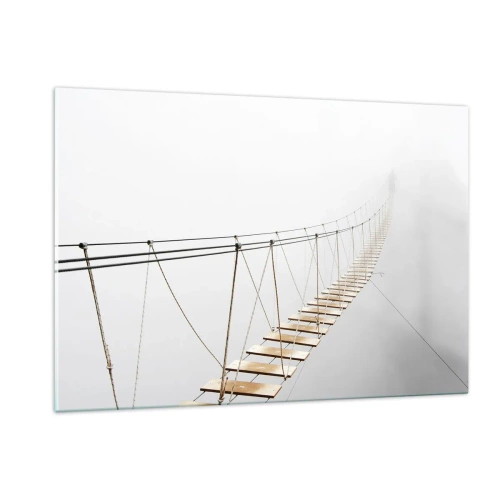 Obraz na szkle - Wiszący most we mgle prowadzący w nieznane - 120x80cm - Dokąd cię zaprowadzi? - Nowoczesna dekoracja ścienna do salonu, kuchni i sypialni ARTTOR