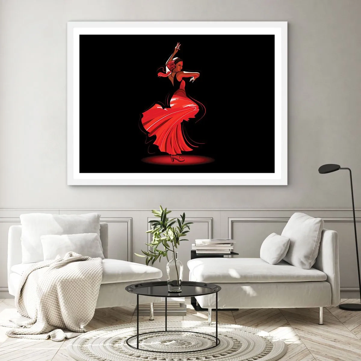 Plakat w białej ramie - Ognisty duch flamenco - 100x70 cm