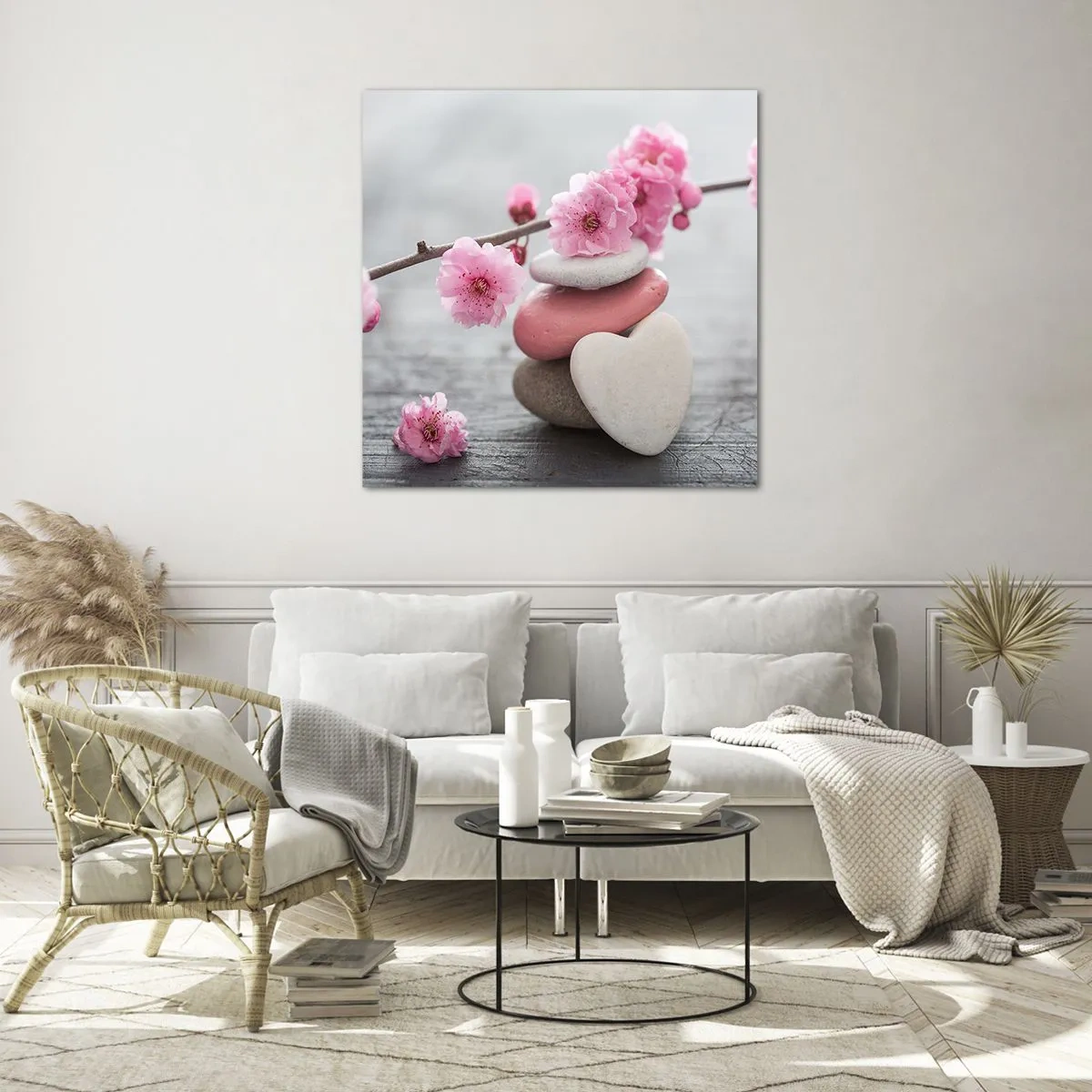 Obraz na szkle - Błogość z kwiatem wiśni - 50x50 cm