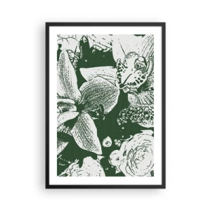 Plakat w czarnej ramie - Botaniczna ilustracja kwiatów i liści w kontrastowych barwach - 50x70cm - Bukiet - świat zieleni - Nowoczesna dekoracja ścienna do salonu i sypialni ARTTOR