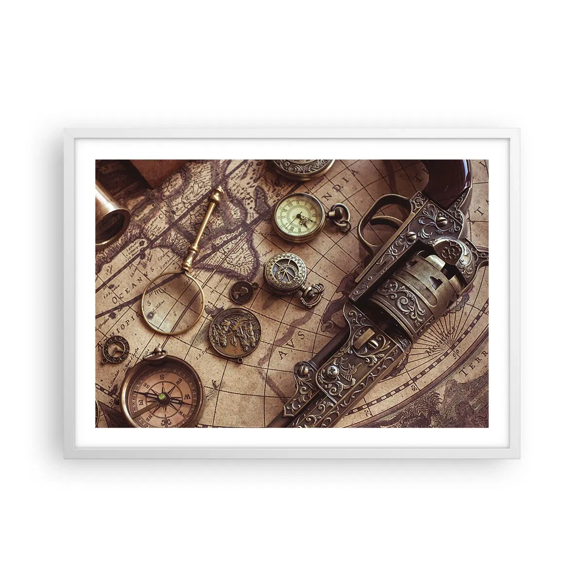 Plakat w białej ramie - Przygoda wzywa - 70x50 cm