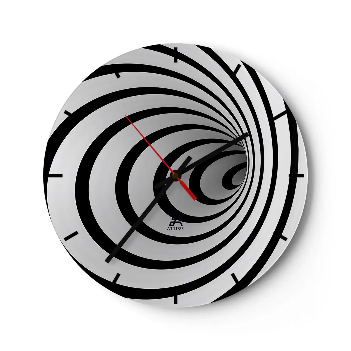 Zegar ścienny - Hipnotyzujący spiralny wzór w czerni i bieli - 30x30cm - Też nie możesz się oprzec? - Nowoczesna dekoracja ścienna do salonu, kuchni i sypialni ARTTOR