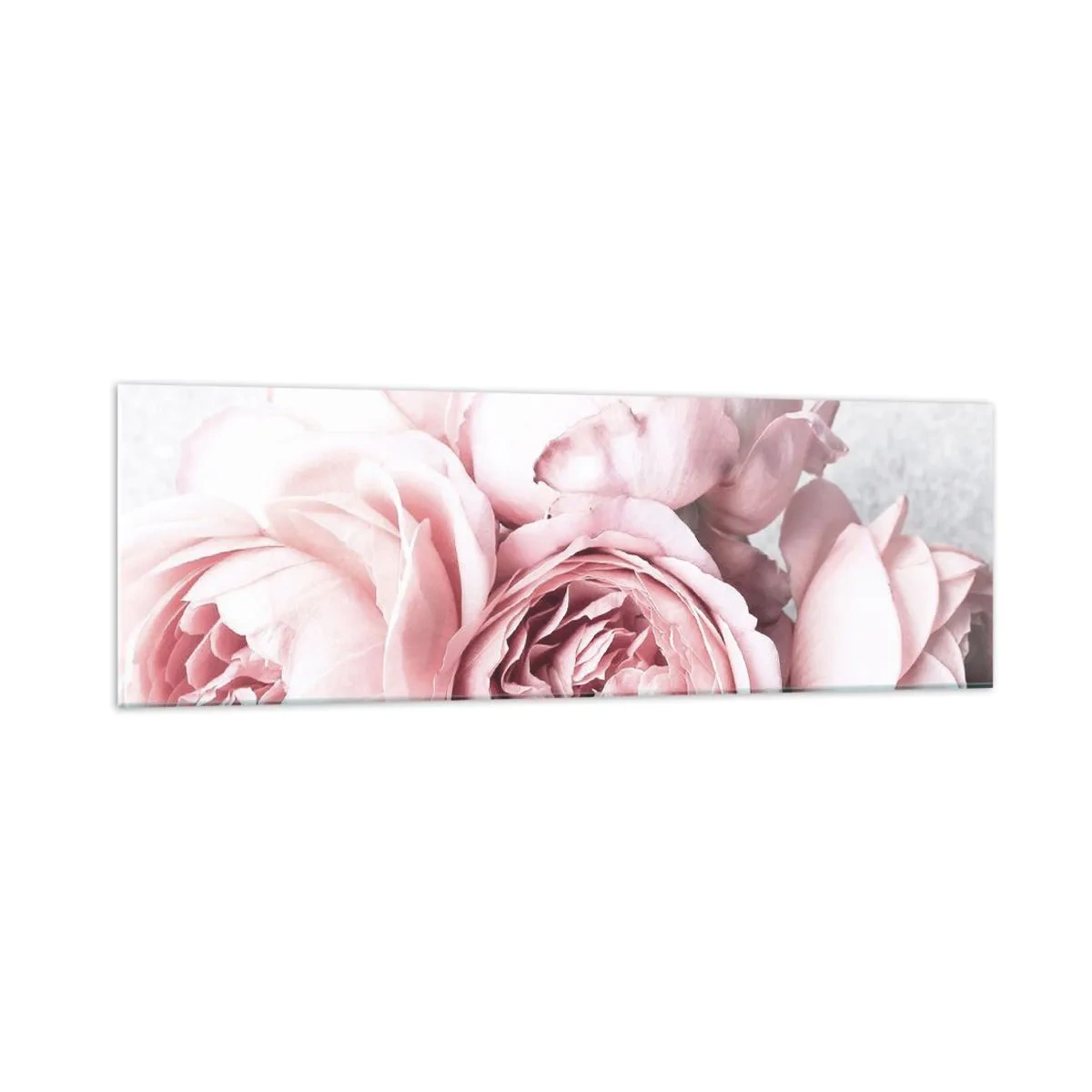 Obraz na szkle - Różowe piwonie w delikatnym świetle na jasnym tle - 160x50cm - Dla romantyków - Nowoczesna dekoracja ścienna do salonu i sypialni ARTTOR