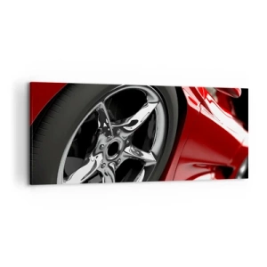 Obraz na płótnie - Czerwony sportowy samochód z chromowanym kołem - 120x50cm - Stworzony do szybkości - Nowoczesna dekoracja ścienna do salonu i sypialni ARTTOR