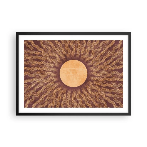 Plakat w czarnej ramie - Słoneczny wzór z promieniami na tle w odcieniach brązu - 70x50cm - Ikona słońca - Nowoczesna dekoracja ścienna do salonu i sypialni ARTTOR