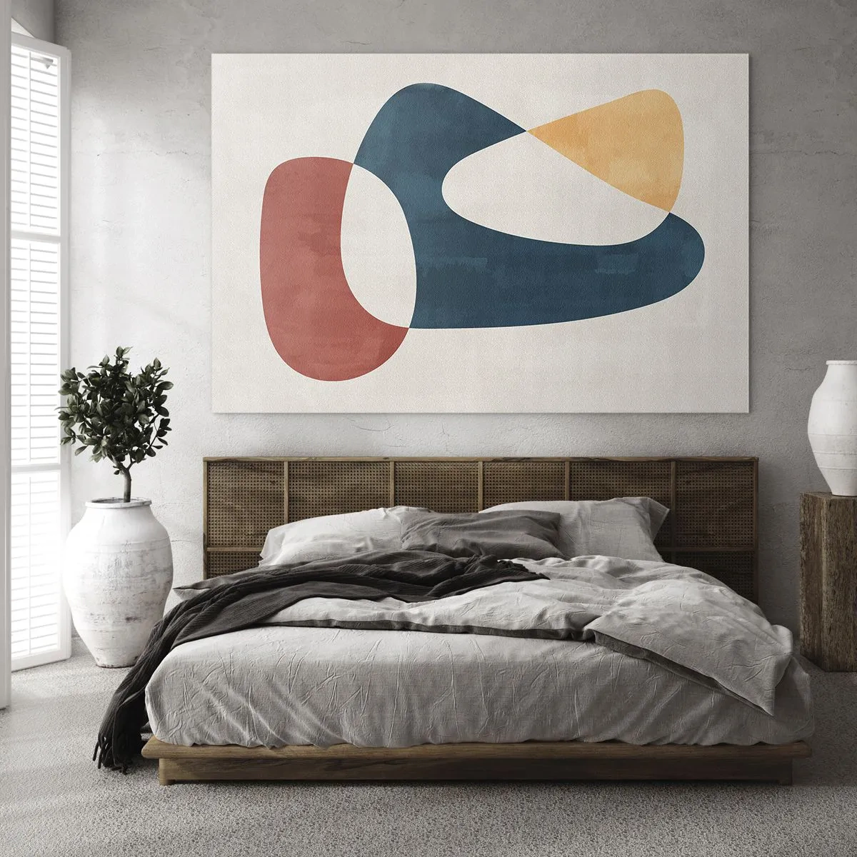 Obraz na szkle - Minimalistyczna abstrakcja w odcieniach czerwieni i granatu - 100x70cm - Wpływy i metamorfozy - Nowoczesna dekoracja ścienna do salonu, kuchni i sypialni ARTTOR