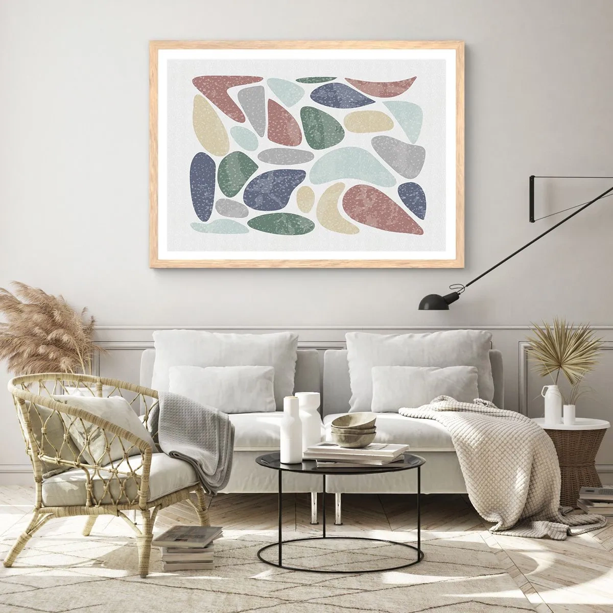 Plakat w ramie jasny dąb - Mozaika pudrowanych barw - 91x61 cm