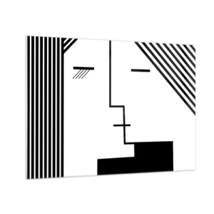 Obraz na szkle - Graficzne ujęcie pocałunku w stylu minimalistycznym - 70x50cm - Po prostu pocałunek - Nowoczesna dekoracja ścienna do salonu i sypialni ARTTOR