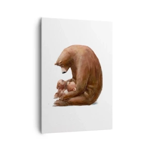 Obraz na płótnie - Niedźwiedzica z dwoma małymi niedźwiadkami w ramionach - 70x100cm - Słodkich snów, dzieciaki - Nowoczesna dekoracja ścienna do salonu i sypialni ARTTOR