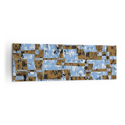 Obraz na płótnie - Abstrakcyjna kompozycja z prostokątów w odcieniach brązu i niebieskiego - 160x50cm - Nieludowa wycinanka - Nowoczesna dekoracja ścienna do salonu i sypialni ARTTOR