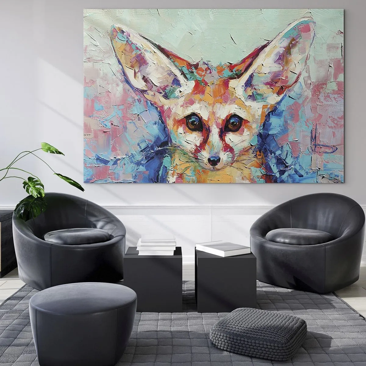 Obraz na szkle - Colorful portrait of a fox with expressive eyes and bold brushstrokes - 70x50cm - Jesteście na mnie gotowi? - Nowoczesna dekoracja ścienna do salonu i sypialni ARTTOR