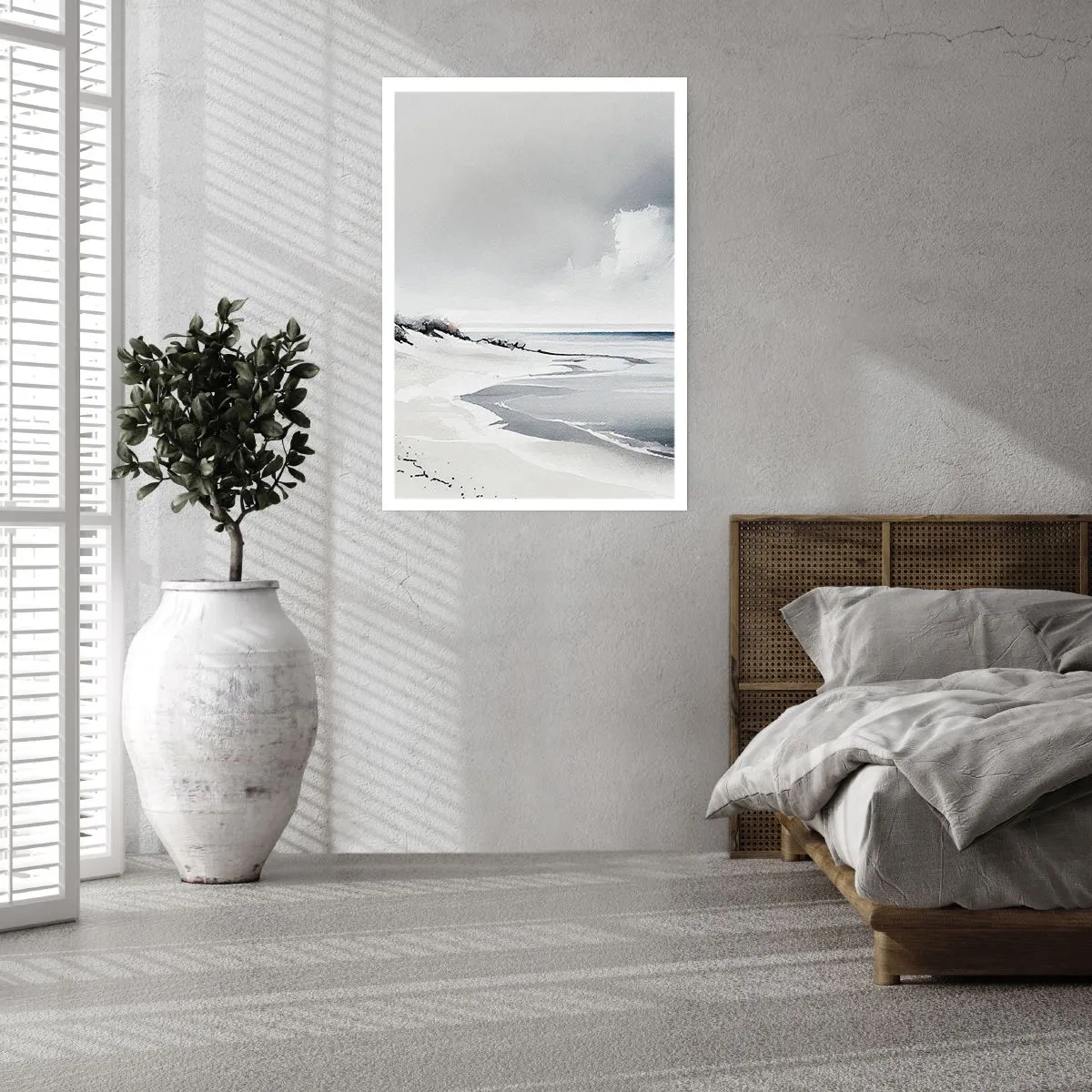 Plakat - Minimalistyczna plaża w odcieniach szarości - 50x70cm - Od zawsze razem - Nowoczesna dekoracja ścienna do salonu, kuchni i sypialni ARTTOR