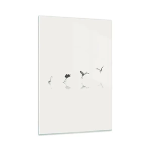 Obraz na szkle - Cztery sylwetki ptaków odbijające się na spokojnej wodzie - 80x120cm - Cztery proste kroki - Nowoczesna dekoracja ścienna do salonu i sypialni ARTTOR