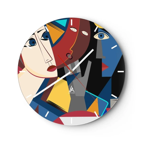 Zegar ścienny - Kubistyczne twarze w żywych kolorach w geometrycznej kompozycji - 30x30cm - Rozmowa kubistów - Nowoczesna dekoracja ścienna do salonu, kuchni i sypialni ARTTOR