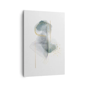 Obraz na płótnie - Abstrakcyjna kompozycja w odcieniach turkusu i złota - 70x100cm - O związkach szarości i złota - Nowoczesna dekoracja ścienna do salonu i sypialni ARTTOR