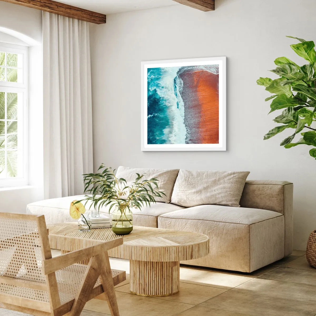 Plakat w białej ramie - Dotyk oceanu - 60x60 cm