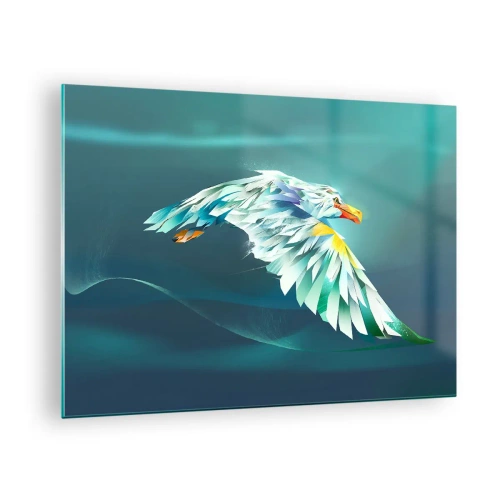 Obraz na szkle - Abstrakcyjny wizerunek orła w odcieniach błękitu i bieli na tle fal - 70x50cm - Orla twych lotów potęga - Nowoczesna dekoracja ścienna do salonu i sypialni ARTTOR