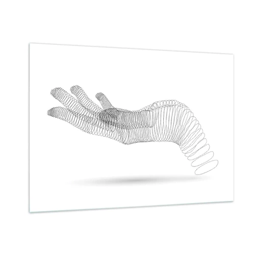 Obraz na szkle - Minimalistyczna grafika dłoni utworzonej z punktów - 100x70cm - Sprężysta dłoń - Nowoczesna dekoracja ścienna do salonu, kuchni i sypialni ARTTOR