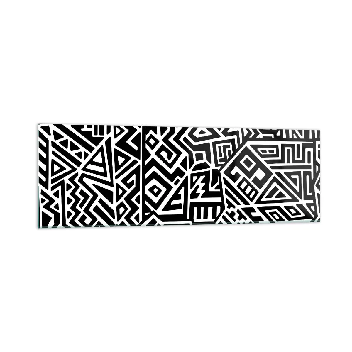Obraz na szkle - Czarno-białe geometryczne wzory inspirowane kulturą prekolumbijską - 160x50cm - Kompozycja prekolumbijska - Nowoczesna dekoracja ścienna do salonu i sypialni ARTTOR