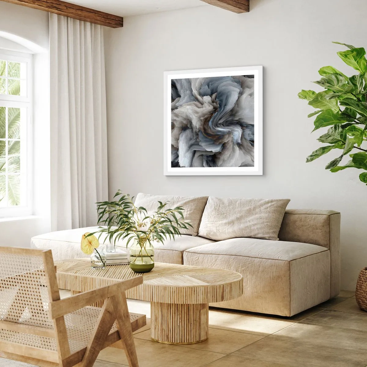 Plakat w białej ramie - Kamień i kwiat - 30x30 cm