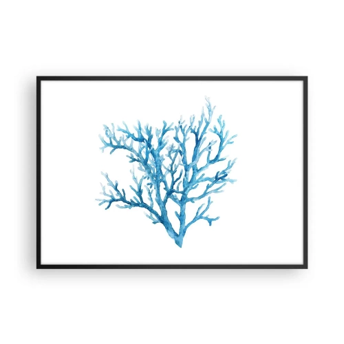 Plakat w czarnej ramie - Błękitny koral na białym tle o minimalistycznym charakterze - 100x70cm - Morski filigran - Nowoczesna dekoracja ścienna do salonu i sypialni ARTTOR