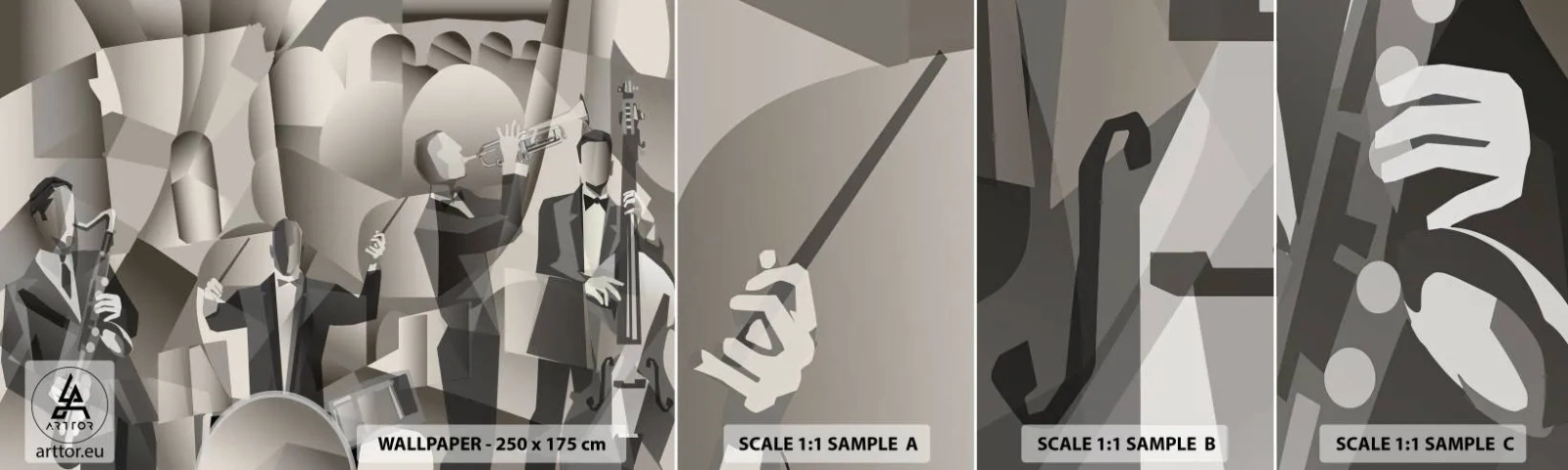 Fototapeta Próbka Samoprzylepna Deluxe Sticker - W przestrzeni dźwięków - Abstrakcja, Zespół Muzyczny, Jazz - 100x30 cm