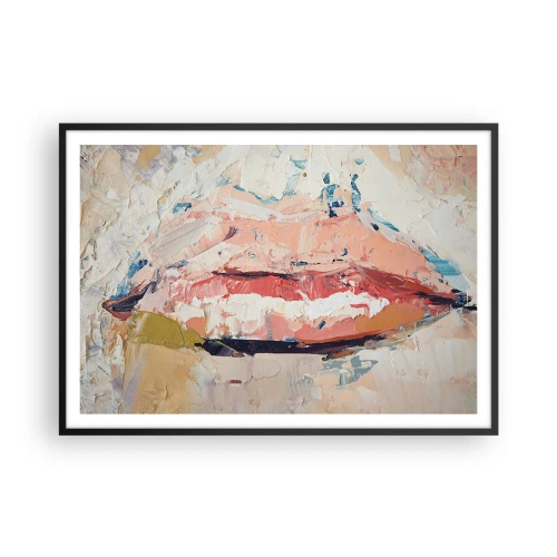 Plakat w czarnej ramie - Abstrakcyjna kompozycja przedstawiająca kobiece usta w pastelowych barwach - 100x70cm - Budzi zmysły - Nowoczesna dekoracja ścienna do salonu i sypialni ARTTOR