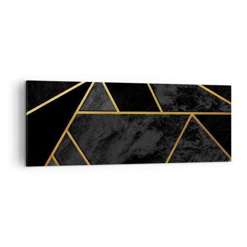Obraz na płótnie - Geometryczny wzór złota na czarnym tle - 140x50cm - Mrok i blask - Nowoczesna dekoracja ścienna do salonu i sypialni ARTTOR