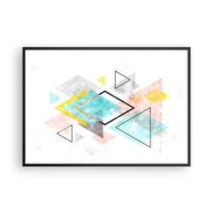 Plakat w czarnej ramie - Kolorowe geometryczne wzory na białym tle - 100x70cm - Igraszka geometryczna - Nowoczesna dekoracja ścienna do salonu i sypialni ARTTOR