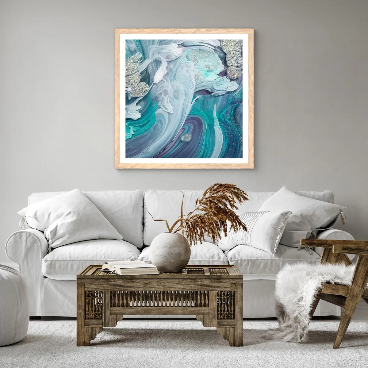 Plakat w ramie jasny dąb - Nurty błękitu - 60x60 cm