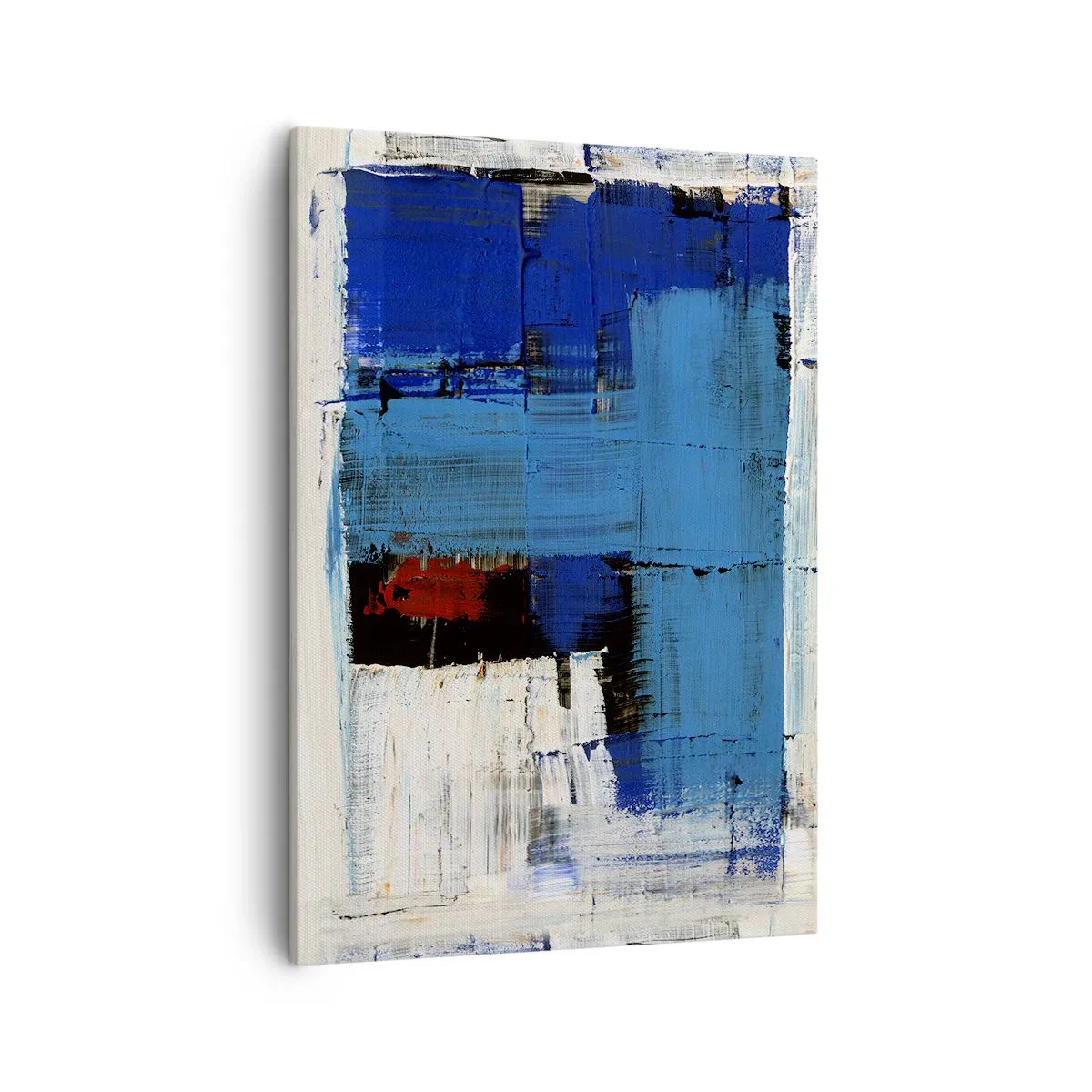 Obraz na płótnie - Abstrakcyjna kompozycja w odcieniach niebieskiego, białego i czerwieni - 50x70cm - Sekret błękitu - Nowoczesna dekoracja ścienna do salonu, kuchni i sypialni ARTTOR