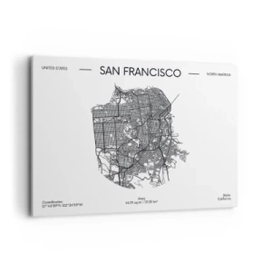Obraz na płótnie - Mapa San Francisco w czarno-białym stylu minimalistycznym - 100x70cm - Anatomia San Francisco - Nowoczesna dekoracja ścienna do salonu, kuchni i sypialni ARTTOR