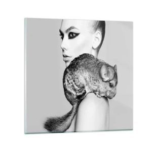 Obraz na szkle - Dama z szynszylą - 40x40 cm